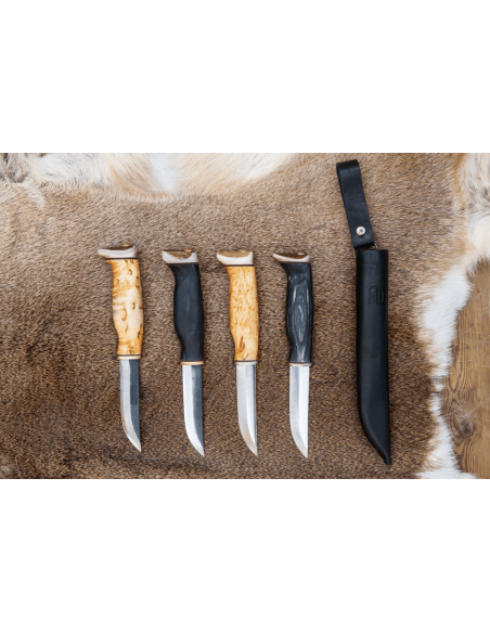 Arctic Legend Hobby Knife AL927 handgjord 9,5 cm blad svartbetsat trähandtag + läderslida