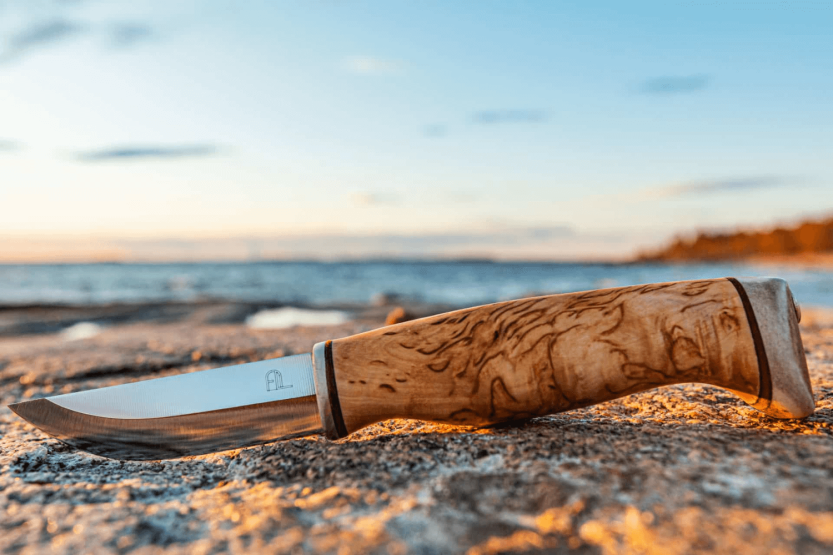 Arctic Legend Handicraft AL989 cuchillo hecho a mano 7.7cm hoja mango de abedul + funda de cuero