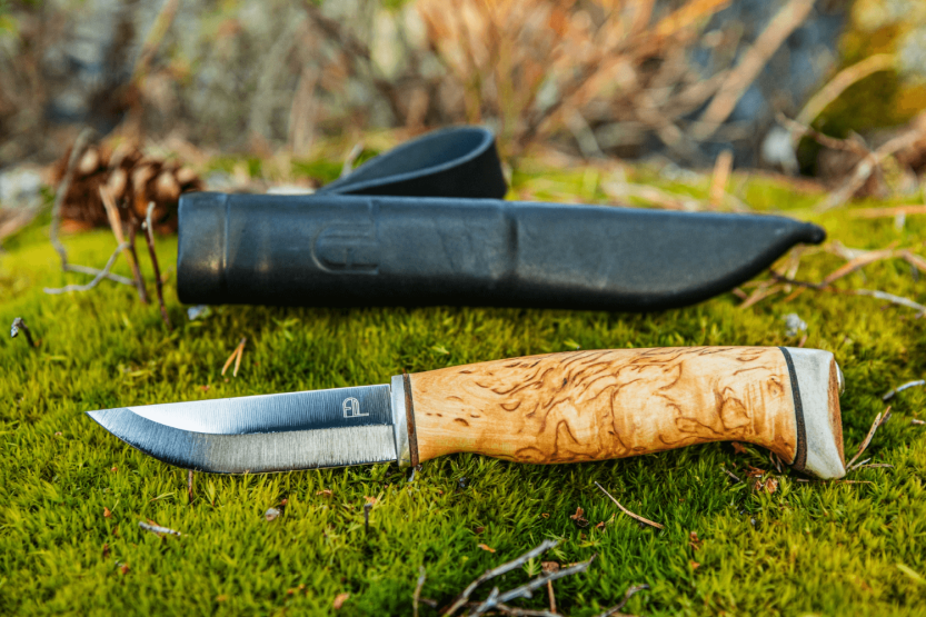 Arctic Legend Handicraft AL989 handgemaakt mes 7.7cm berken handvat + leren schede