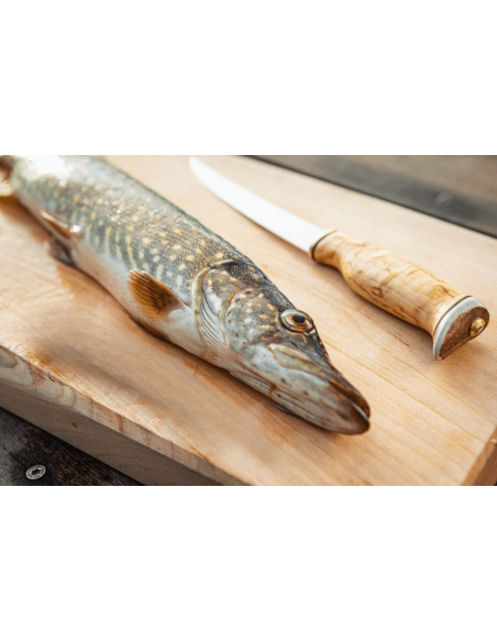 Arctic Legend Fillet Knife 16cm curly birch handle + leather sheath