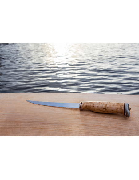 Arctic Legend Fillet Knife 16cm curly birch handle + leather sheath
