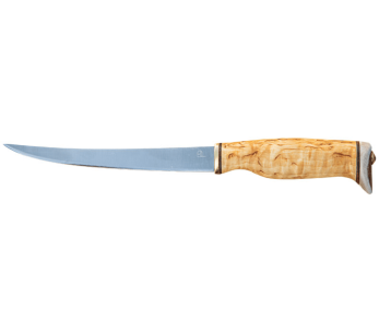 Arctic Legend Filékniv 16 cm handtag i lockig björk + läderslida