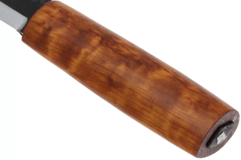 Cuchillo Helle Viking H096 11cm hoja acero carbono mango madera abedul + funda cuero