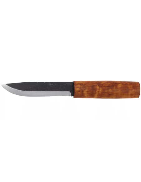 Faca Helle Viking H096 com 11 cm de lâmina em aço carbono, cabo em madeira de bétula + bainha em pele
