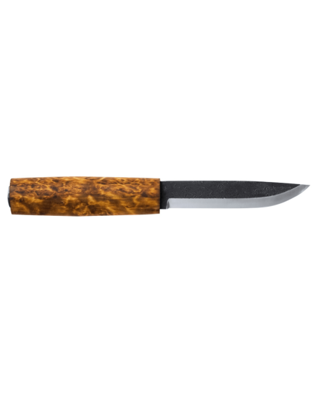 Helle Viking H096 mes 11cm koolstofstaal lemmet berkenhouten handvat + leren schede