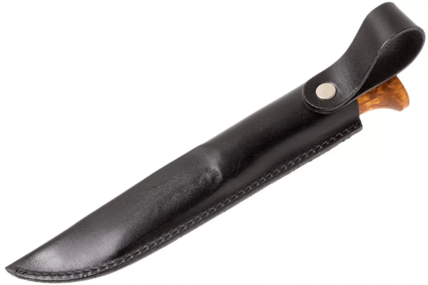 Helle Gaupe H310 kniv 10,7cm blad av rostfritt stål björkträhandtag + läderslida