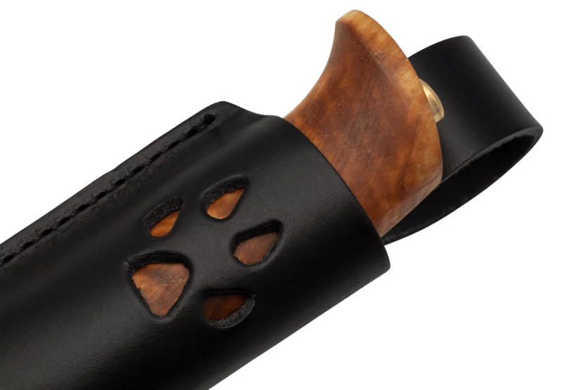 Helle Gaupe H310 kniv 10,7 cm rustfrit stålblad birketræshåndtag + læderskede