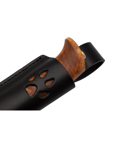 Helle Gaupe H310 kniv 10,7 cm rustfrit stålblad birketræshåndtag + læderskede