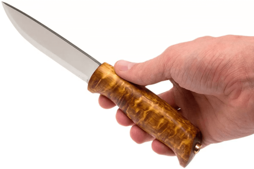 Helle Gaupe H310 knife 10.7cm stainless steel blade birch wood handle + leather sheath
