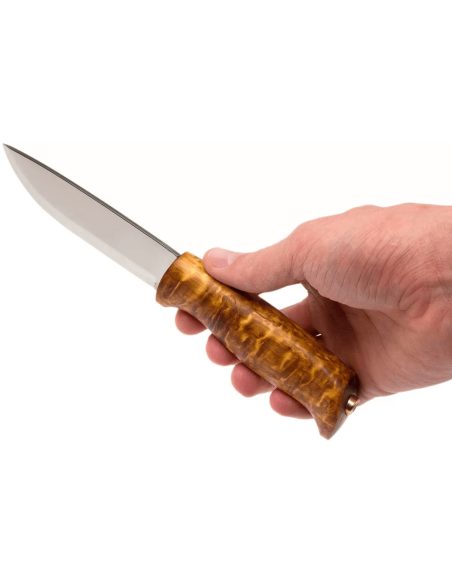 Helle Gaupe H310 kniv 10,7 cm rustfrit stålblad birketræshåndtag + læderskede