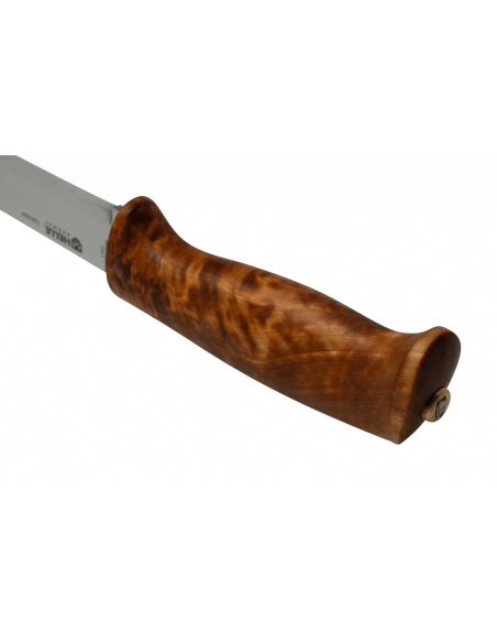 Helle Gaupe H310 kniv 10,7 cm rustfrit stålblad birketræshåndtag + læderskede