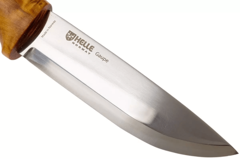 H310 Cuchillo Helle Gaupe 10.7cm hoja de acero inoxidable mango de madera de abedul + funda de cuero