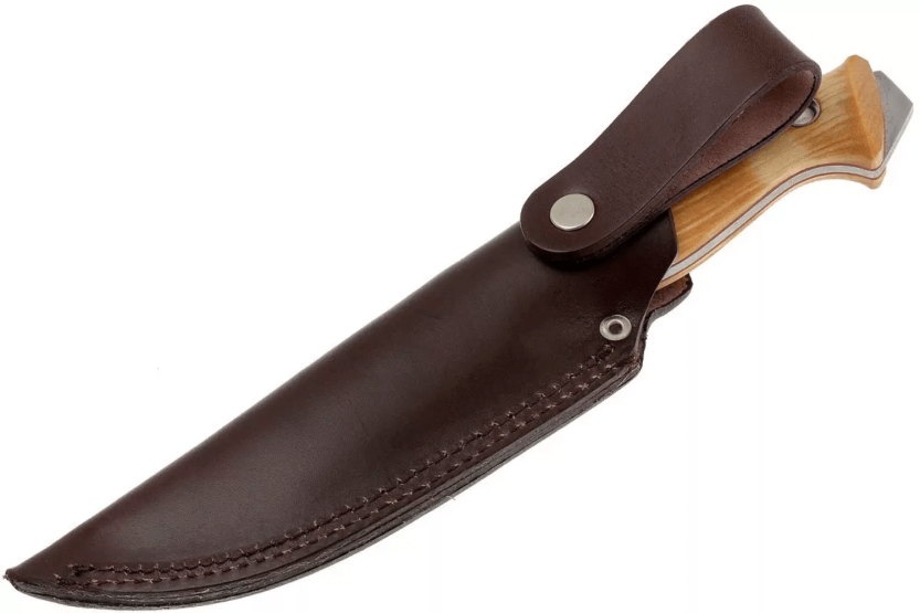 Helle Utvaer H600 knife 10cm steel blade curly birch handle + leather sheath