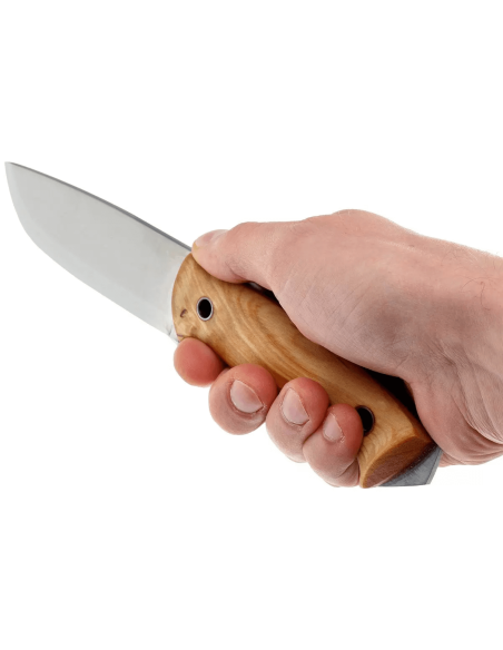 Helle Utvaer H600 veitsi 10cm terästä terä kihara koivukahva + nahkatuppi
