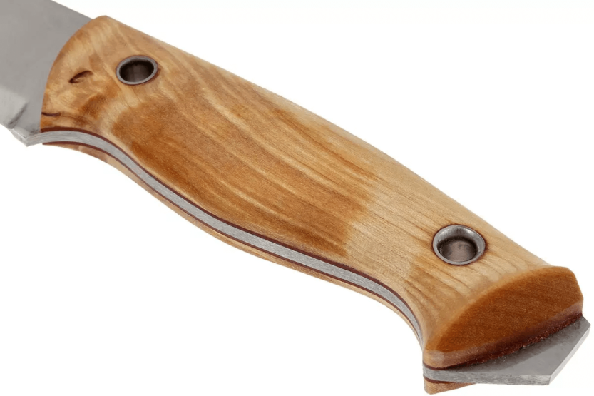 Cuchillo Helle Utvaer H600 10cm hoja de acero mango de abedul rizado + funda de cuero