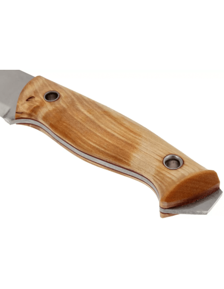 Cuchillo Helle Utvaer H600 10cm hoja de acero mango de abedul rizado + funda de cuero