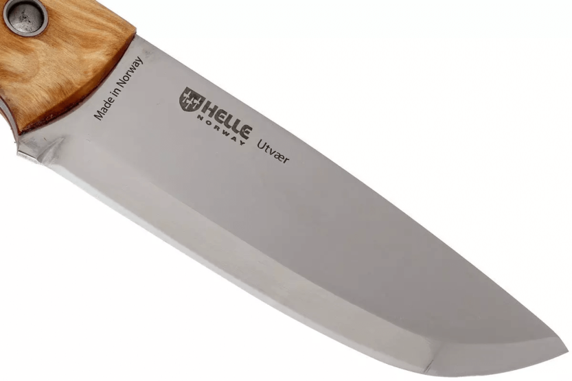 Helle Utvaer H600 knife 10cm steel blade curly birch handle + leather sheath