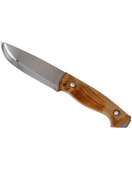 Cuchillo Helle Utvaer H600 10cm hoja de acero mango de abedul rizado + funda de cuero