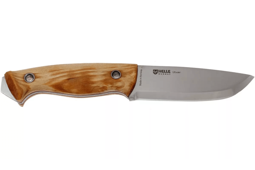 Helle Utvaer H600 knife 10cm steel blade curly birch handle + leather sheath
