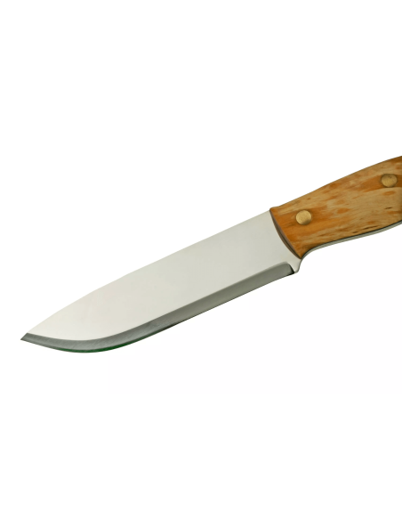 H670 Cuchillo Helle Nord 14.7cm hoja de acero mango de abedul rizado + funda de cuero