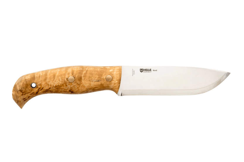 Helle Nord H670 veitsi 14.7cm terästä terä kihara koivukahva + nahkatuppi