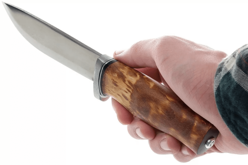 Helle GT H036 kniv 12,3 cm rustfrit stålblad krøllet birkehåndtag + læderskede