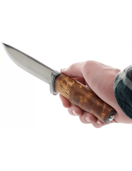 Helle GT H036 knife 12.3cm stainless steel blade curly birch handle + leather sheath