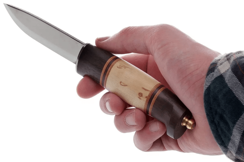 Helle Harding H099 mes 10cm lemmet berken en eiken handvat met leer + leren schede