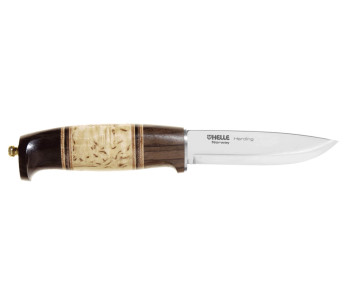 H099 Coltello Helle Harding lama 10 cm manico in betulla e quercia con fodero in pelle + pelle