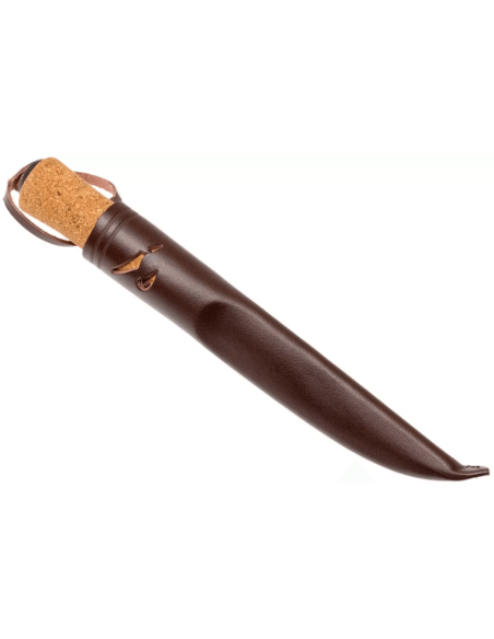 Helle Hellefisk H120 roestvrijstalen mes 12,3cm kurk handvat + leren schede