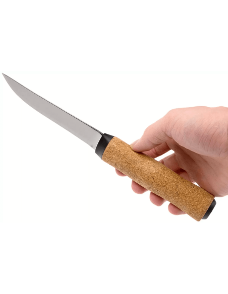 Helle Hellefisk H120 kniv blad i rustfrit stål 12,3 cm korkhåndtag + læderskede