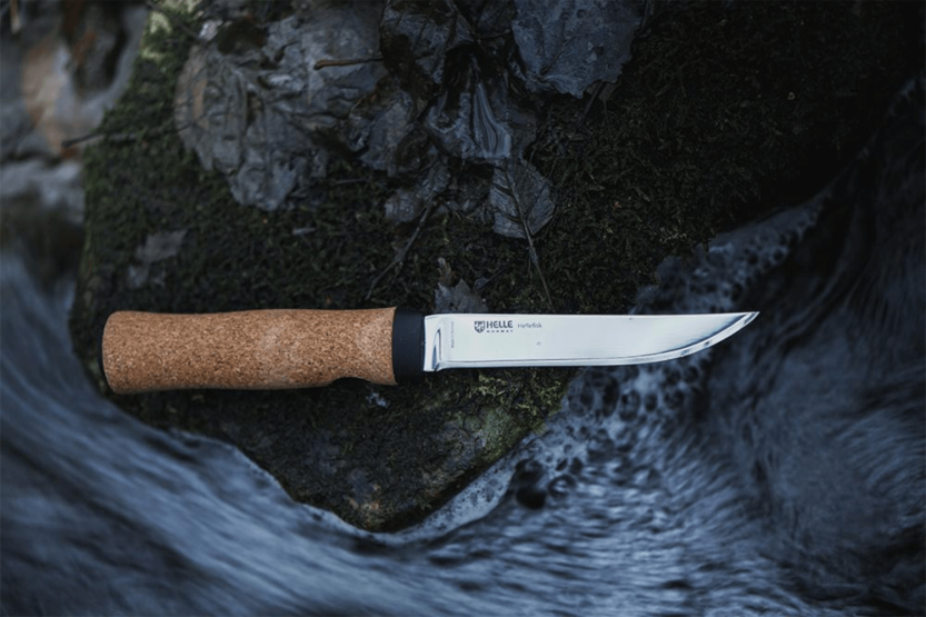 Helle Hellefisk H120 knife stainless steel blade 12.3cm cork handle + leather sheath