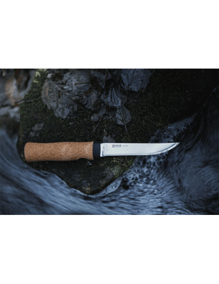 Helle Hellefisk H120 veitsi ruostumattomasta teräksestä terä 12.3cm korkkikahva + nahkatuppi