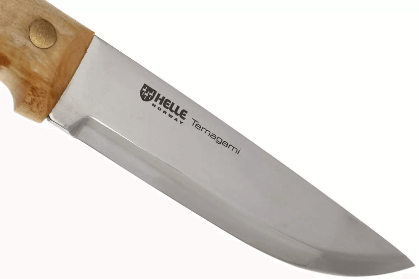 Helle Temagami H300 mes 11cm roestvrij staal berkenhouten heft + leren schede