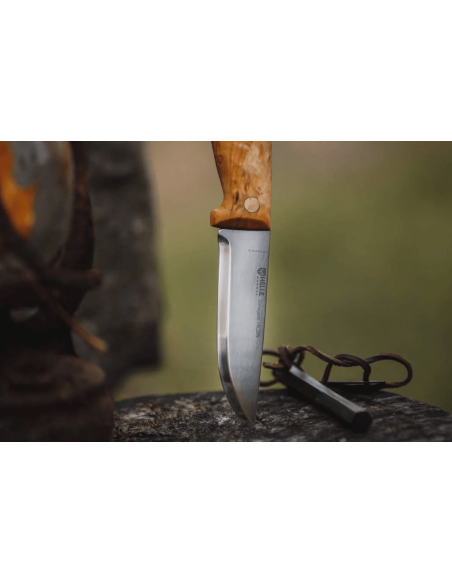 Helle Temagami H300 mes 11cm roestvrij staal berkenhouten heft + leren schede