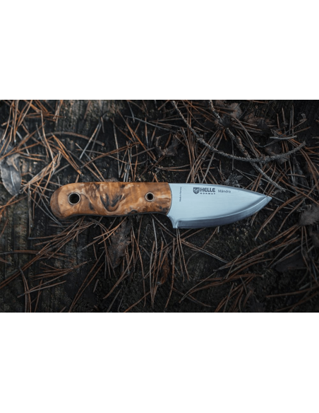 Helle Mândra H620 Messer mit 6,9 cm langer Klinge aus rostfreiem Stahl, Griff aus Birkenholz + Lederetui