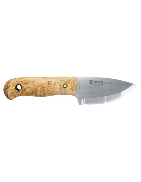 Helle Mândra H620 kniv 6,9 cm rustfrit stålblad birkeskæfte + læderskede