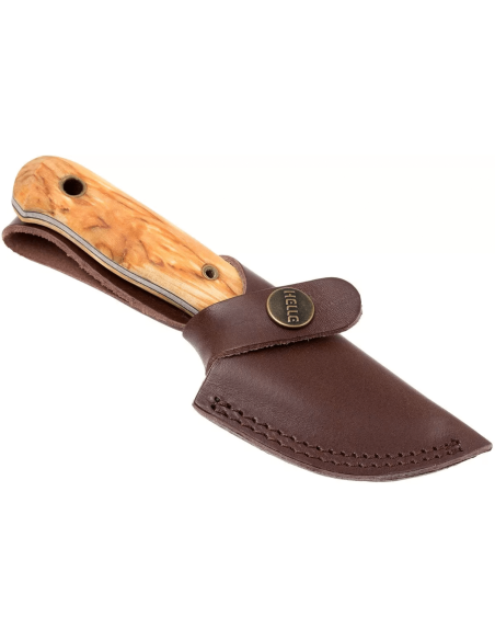 Helle Mândra H620 roestvrijstalen mes 6,9 cm berkenhouten heft + leren schede