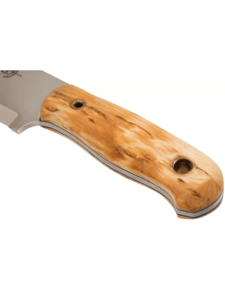 Helle Mândra H620 Messer mit 6,9 cm langer Klinge aus rostfreiem Stahl, Griff aus Birkenholz + Lederetui