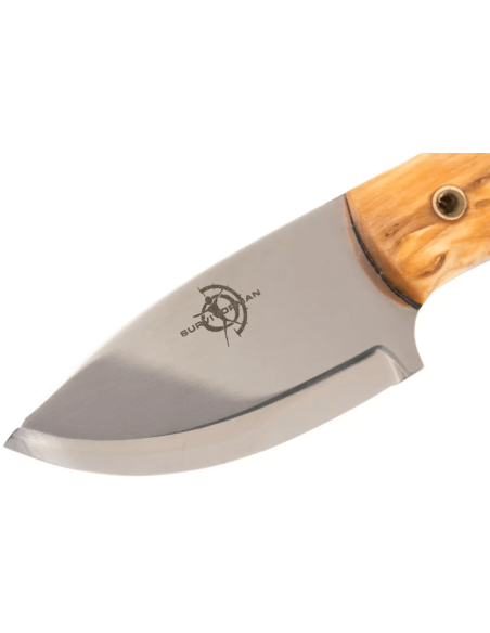 Helle Mândra H620 Messer mit 6,9 cm langer Klinge aus rostfreiem Stahl, Griff aus Birkenholz + Lederetui