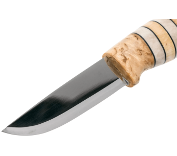 Helle Arv H014 knife 9cm stainless steel blade birch and deer antler handle with leather + leather sheath 2