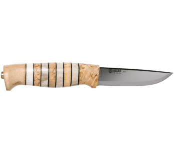 Faca Helle Arv H014 Lâmina de 9 cm em aço inoxidável Cabo em bétula e chifre de veado com couro + bainha em couro