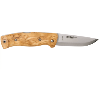 Helle Bleja H625 folding knife 11.7cm birch wood handle + leather sheath