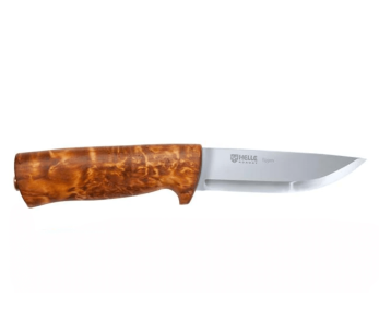 Helle Eggen H201075 kniv i rostfritt stål 10cm björkhandtag + läderslida