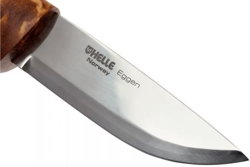 Faca de aço inoxidável Helle Eggen H201075 Cabo de bétula de 10 cm + bainha de couro