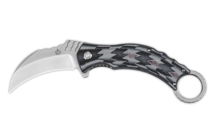 QSP Eagle 120E karambit folding knife grey and black G10 handle 13.6cm