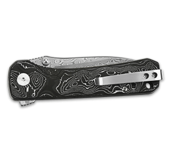 QSP Hawk 131Q foldekniv i damaskusstål, svart karbonfiber og aluminiumshåndtak 10,5 cm 2