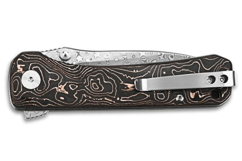 QSP Hawk 131S taittoveitsi damaskusterästä hiilikuitu ja kupari kahva 10.5cm