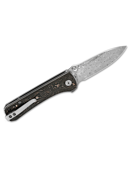 QSP Hawk 131S foldekniv i damaskusstål med håndtag i kulfiber og kobber 10,5 cm
