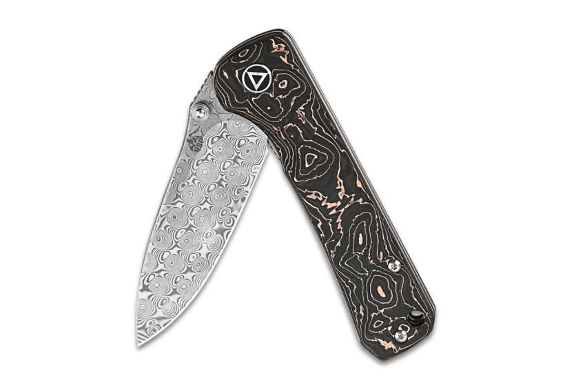 QSP Hawk 131S foldekniv i damaskusstål med håndtak i karbonfiber og kobber 10,5 cm
